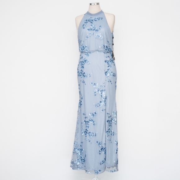 Adrianna Papell - Sleeveless Floral Sequin Lightweight Mesh Gown - Picture 2 of 12